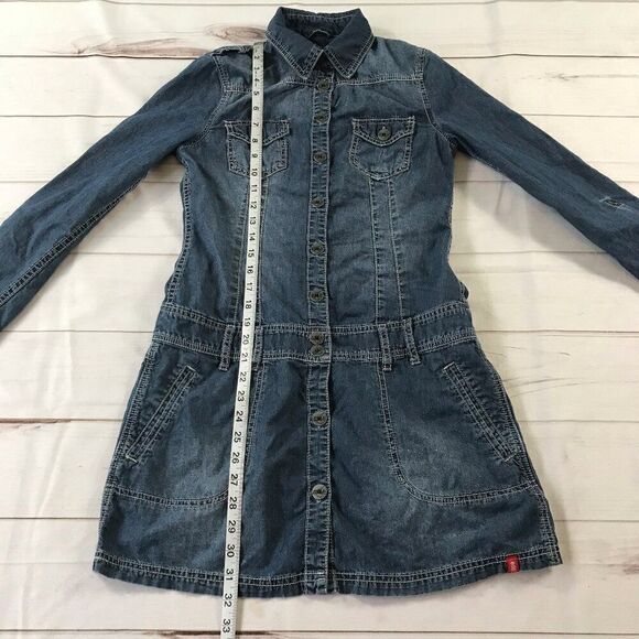 EDC Women Medium Blue Denim Long Sleeve Mini Dress - Picture 7 of 11
